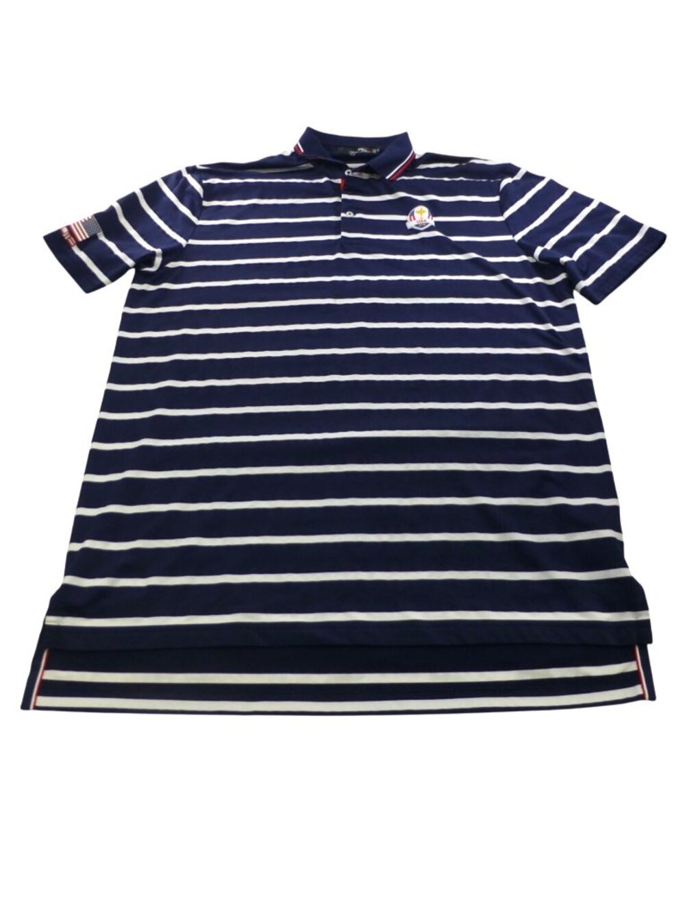 RLX Ralph Lauren 2018 USA Ryder Cup Polo Shirt Navy Striped XL Wicking Golf Casu